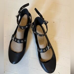 Rebecca Minkoff Studded Flats SZ 9 Medium Black Mary Jane Ankle Strap.